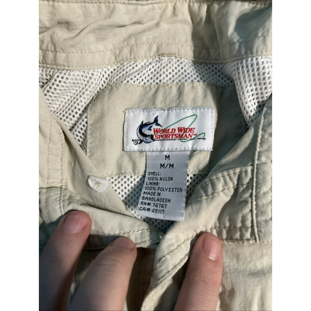 World Wide Sportsman Mens M Fishing Shirt Vented Tan Short Sleeve Button - Picture 2 of 6